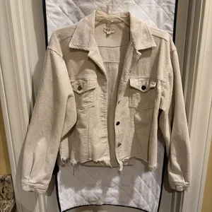 Cream Corduroy Boutique Jacket. Size Small. Slightly oversized and cropped thumbnail 1