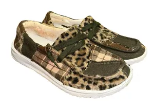 Gypsy Jazz Leopard Patchwork Slip On Sneakers Size 6‎ Boho Casual Shoes Green thumbnail 1