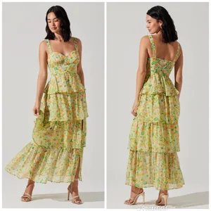 ASTR the Label Floral Chiffon‎ Maxi Dress Small Yellow Tiered Wedding Guest New thumbnail 4