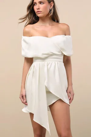 Lulus Off-The-Shoulder White Dress thumbnail 1