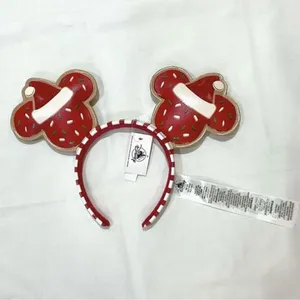 Disney Gingerbread Cookie Mickey Ears Headband Christmas 2021 Red & White New thumbnail 2