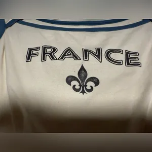 BDG Urban Outfitters Cream and Blue France Fleur De Lis T Shirt 90s Size XL thumbnail 5