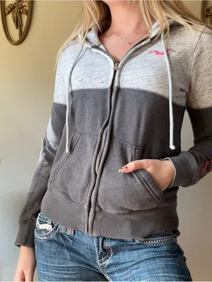Hollister Two-Tone Gray Zip Hoodie with Pink Logo thumbnail 5