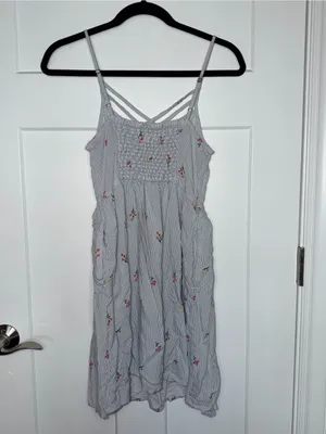 SO Pinstripe Floral Cross Front Dress thumbnail 2