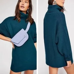 Free People Softly Structured Turtleneck Teal‎ Blue Sweater S thumbnail 2