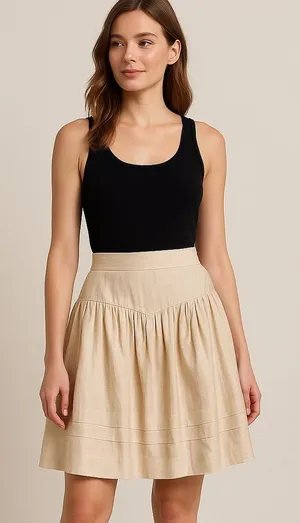 Leifsdottir Linen Blend A-Line Pleated Knee Length Skirt Metallic Gold Medium 6 thumbnail 1