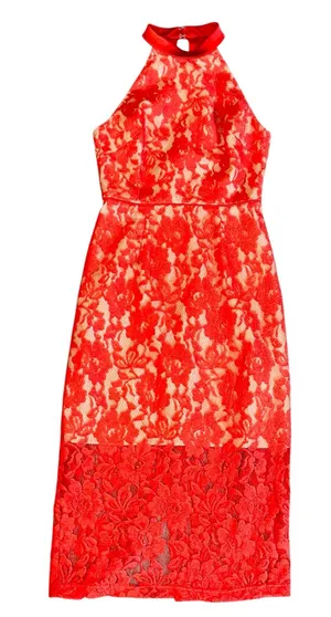 ABS Allen Schwartz Red Floral Lace Halter Dress Sheath Cocktail Wedding Guest 4 thumbnail 1