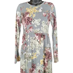 Bellamie Gray Floral Print Long Sleeve Maxi‎ Dress Women's S thumbnail 7