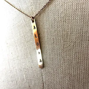 Gold tone aloha bar pendant necklace thumbnail 2
