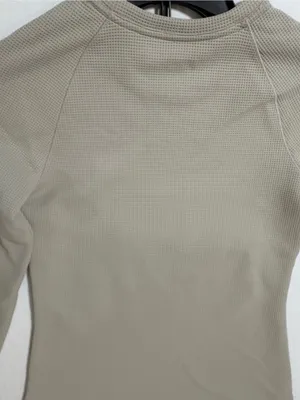 Khaki tan beige nwot xs FIGS waffle knit long sleeve underscrub top logo new thumbnail 2