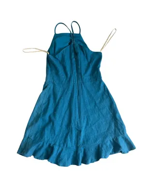 BCBGENERATION Blue High Neck Linen Blend Skater Dress Size 2 thumbnail 2