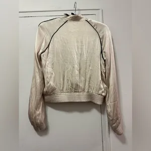 Celebrity Zara Satin Bomber Jacket Zip Down Cream XS thumbnail 7
