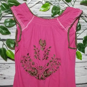 Free People ruffled elastic waist embroidered top thumbnail 2