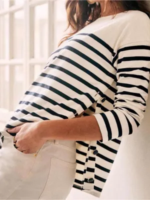 Sézane Noan Marinière Breton Striped Top Medium Cream Navy thumbnail 1