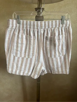 Old Navy Tan & White Striped Linen Blend Elastic Waist Shorts - Size: small thumbnail 3