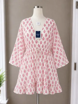 Roller Rabbit Target Pink White Block Print Swim Cover Up Dress Large New Tags thumbnail 1