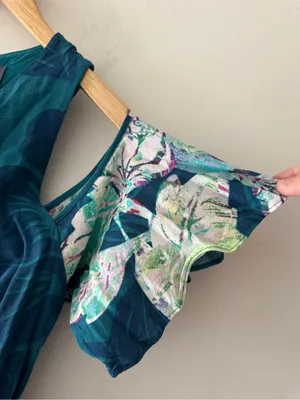 Maeve Anthropologie Elia Open‎ Shoulder Teal Floral Dress thumbnail 5