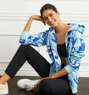 Hill House Allie Zip Up Sweatshirt Hoodie Kaleidoscopic Beach Blue Fleece S NWT thumbnail 1