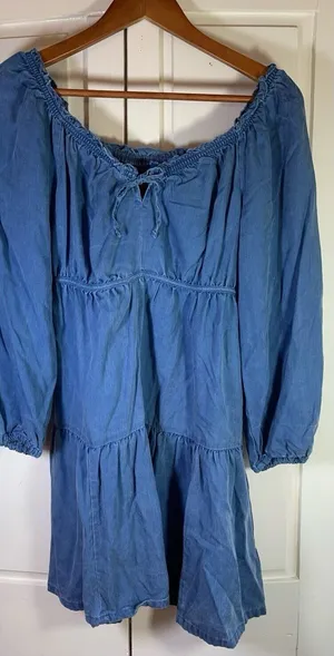 Old‎ Navy Smocked Peasant Dress Small Blue Tiered Swing Western Cottage Boho thumbnail 1
