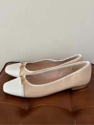 Aldo Lalateriel Ballerina Two-Tone Cream and White Ballet Flat Gold Accent Sz 9 thumbnail 4