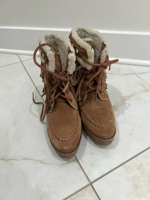 Sam Edelman Mocha Kemper Fringe Wedge Lace Up Booties Size 8 US $150 thumbnail 4