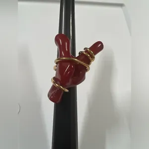 Zara Faux Red Coral Gold Size 6 Ring Resin Brass‎ Zinc Resort Beach Ocean thumbnail 5