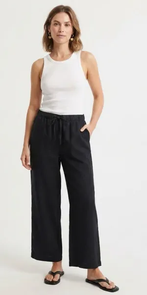Ambiance Apparel Black Linen Blend Wide Leg Pants Size Large thumbnail 1
