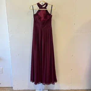 Bill Levkoff Burgundy Halter‎ Pleated Chiffon Bridesmaid Formal Gown Dress 8 thumbnail 2
