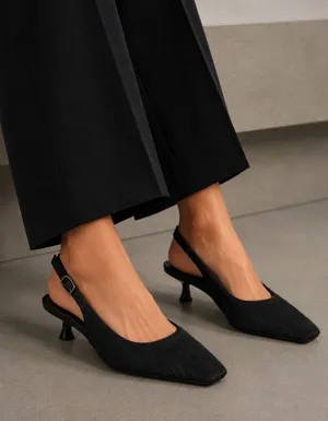 NEW Antonio Melani Kitten Heel Sling Back Black Leather Fur Minimalist US 8 thumbnail 1