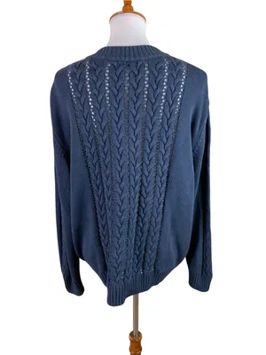 Saint‎ Sofia Organic Cotton Cable Knit Sweater Blue Minimalist Coastal L thumbnail 2