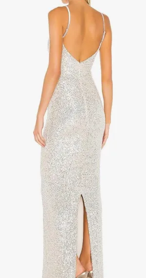 Spaghetti Straps Sequin Maxi Dress Silver thumbnail 2