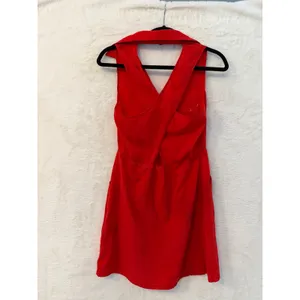Bebe Red Mini Dress Womens XS Sleeveless Halter Lace Floral Pockets Button Front thumbnail 9