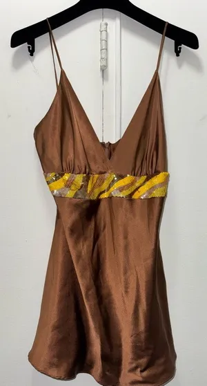 Julie Brown Y2K Chocolate Brown Silk Babydoll Top Size 8 thumbnail 1