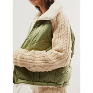Free People Blank NYC Going Public Jacket Warm Puffer Chunky Cable Sweater Knit thumbnail 2