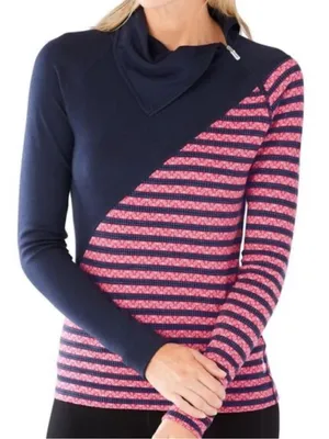 Smartwool Merino Wool 250 Asymmetrical Zip Neck Baselayer in Navy/Pink sz Med thumbnail 1