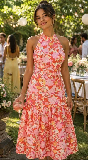 ASOS DESIGN Red Floral Halter Belted Midi Dress Sz. 10 NWOT thumbnail 1