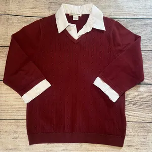 Vintage 90s Academia Sweater‎ Top Womens Small Red Knit Preppy Fall Collared Y2k thumbnail 1