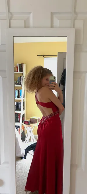Faviana Red Satin Prom Dress thumbnail 2