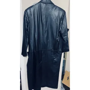 Vtg 90s Global Identity leather Coat womens S black Long 90s Trench Matrix Y2K thumbnail 9