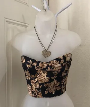 Whimsygoth Black gold floral corset sweetheart bustier top blouse shirt #evening #party #formal #glam thumbnail 1