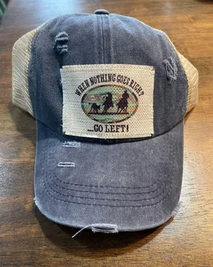 When Nothing Goes Right Go Left Team Roping Ponytail Trucker Cap Blue thumbnail 1