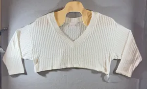 495 | Out From Under Urban Outfitters Cream Waffle Knit‎ Crop Sweater Top Large thumbnail 1