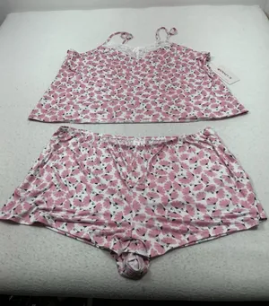 Womans NWT Joy Spun 2 Pc Summer Pajama Set 2X White Pink thumbnail 1