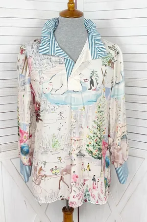 Cherry Betty Christmas Print Ruffle Collar Blouse Cream Pastel Small Cottagecore thumbnail 1