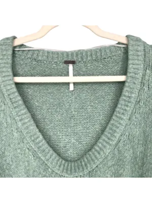 Free People Brookside Tunic Sweater Spearmint V-Neck Relaxed Fit Size Small thumbnail 3