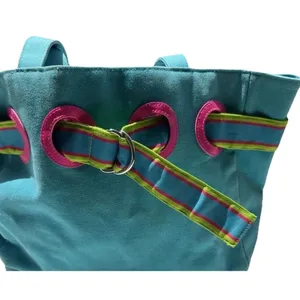 Vintage Polo Ralph Lauren Summer Canvas Tote Bag Purse Pink/Fuchsia & Blue thumbnail 5