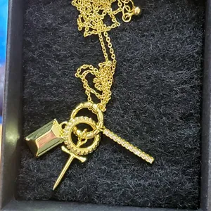 Gold Tone Religion Cross Spiritual Necklace 10" Dangle Charm thumbnail 7