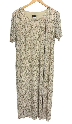 Helene Blake Maxi Dress Cream Floral Pleated Lined Cottage 90s Wedding Party 16W thumbnail 1