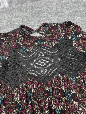 Free People Boho Lace-Panel Floral Tunic Top in Black, Burgundy, Teal thumbnail 5