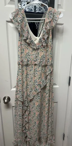 Astr Floral Ruffle Maxi Dress in Pink and Cream thumbnail 1